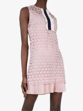 SANDRO |  Blush Pink Crochet Dress with Navy & White Trim